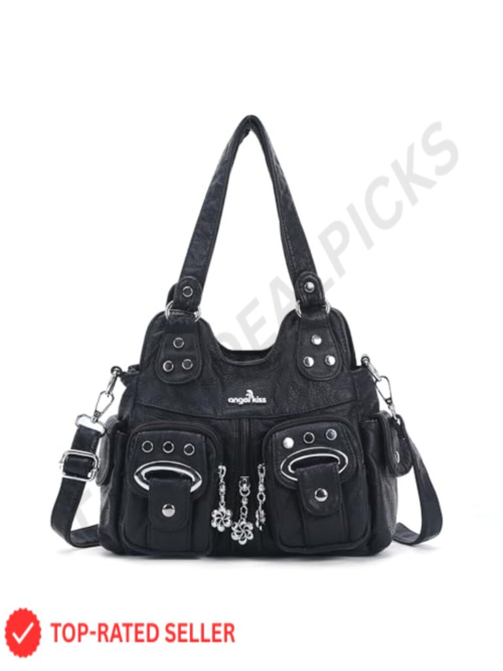 Washed Vegan Leather Hobo Bag with Adjustable Strap